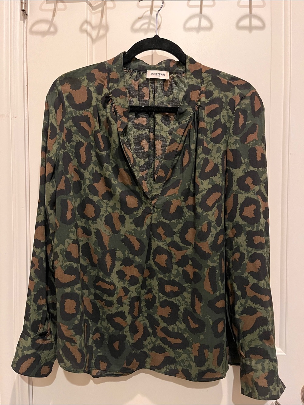 Zadig & Voltaire Tink Khaki Camouflage Crinkle Blouse S